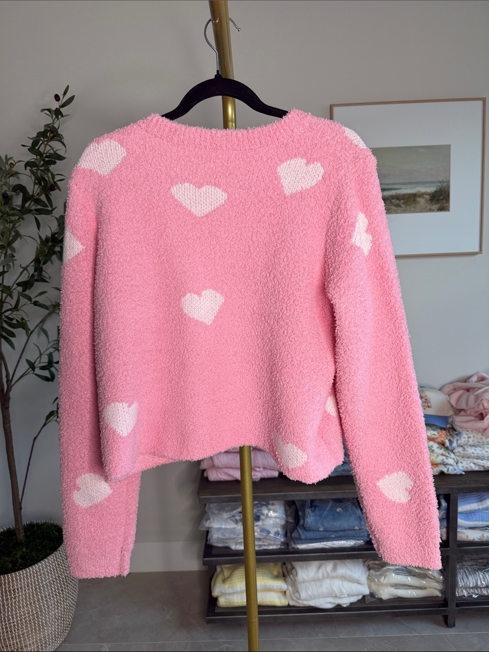 Altar'd State Pink Heart Fuzzy Crewneck Sweater - Picture 5 of 5